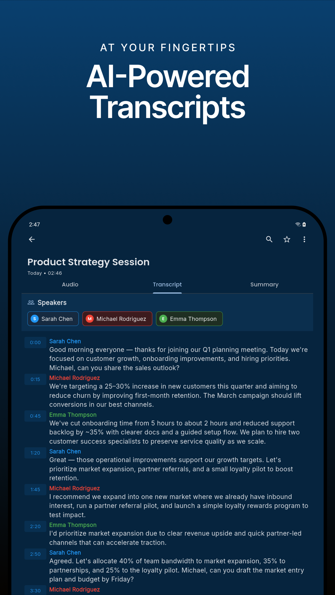 Speakers labeled inside Voicicle transcript view